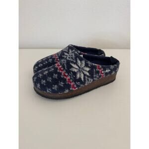 L.L.Bean Womens Wool Slipper Clogs Nordic Blue Size 6 Nostalgic Christmas Winter